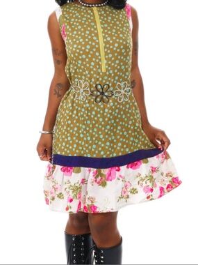 Floral & Polka Dot 60s Mod Inspired Dress ~ Small